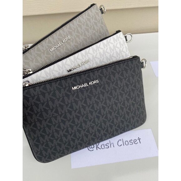 Michael Kors crossbody triple pouch medium MK signature purse black multi - Picture 7 of 11